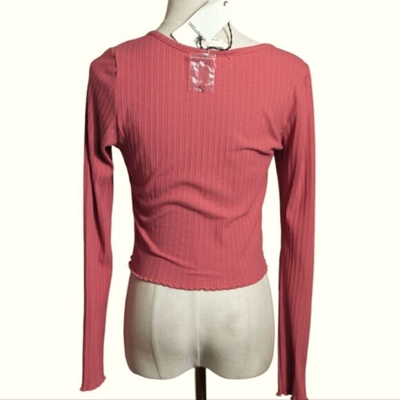 Zadig & Voltaire Cropped Deep Rose Upper Heart Strass Ribbed Button Henley NWT - Picture 4 of 6